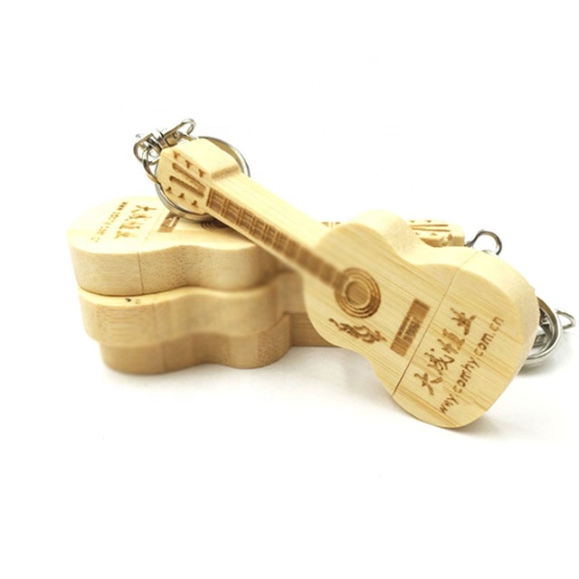 Premium Natural Wood Guitar USB Flash Drive With Gift Box Custom Print Logo Music Teacher Present Corporate Giveaway Thumb Drive