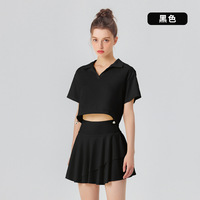 Set rok wanita dan atasan kerah Polo, pakaian tenis Golf 2 potong, rok tenis dengan saku samping musim panas 50 + rok Polo