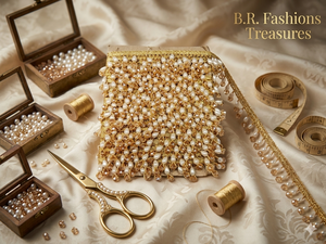 Bordure de dentelle élégante faite à la main avec strass et pompons, largeur personnalisée, pour saris, lehengas, robes, tenues de mariage, sacs et décoration de vêtements - Product Image 1