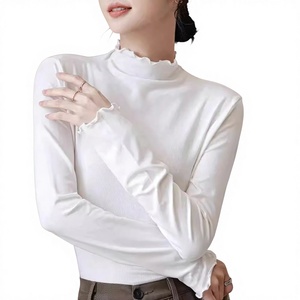 <span class=keywords><strong>Maglietta</strong></span> a Collo Alto Casual Versatile da Donna Autunno Inverno 2026, T-shirt <span class=keywords><strong>Bianca</strong></span> a Maniche Lunghe Snellente <span class=keywords><strong>con</strong></span> Bordi Arricciati - Product Image 2