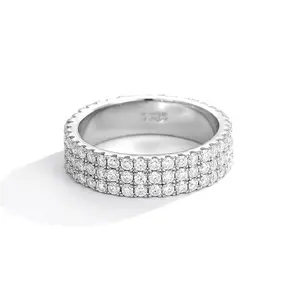 Luxe 2/3 rangées Moissanite anneau Pass diamant testeur 925 argent Sterling brillant bijoux de mode anneaux Moissanite anneau hommes