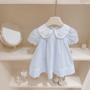 Robe de princesse en coton pour bébé fille, col <span class=keywords><strong>Peter</strong></span> <span class=keywords><strong>Pan</strong></span> brodé, manches bouffantes, pour les fêtes d'été et le quotidien - Product Image 3