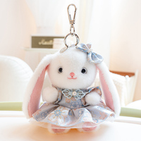 Porte-clés en peluche lapin à longues oreilles, forme 3D mignonne et douce, dans quatre couleurs vintage, avec perle lestée à l'intérieur, cadeaux de fêtes