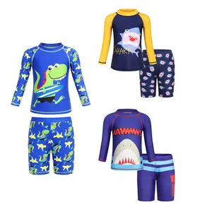 Maillots de bain et vêtements de plage Protection solaire à manches longues garçon maillot de bain fendu dessin animé imprimé dinosaure requin enfants maillot de bain