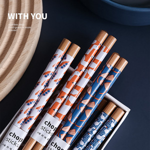 Bamboo Chopsticks 8 Pair Printed Cartoon Design Non Slip Gift Box Set For Adults Environmental Friendly Cutlery - Product Image 3
