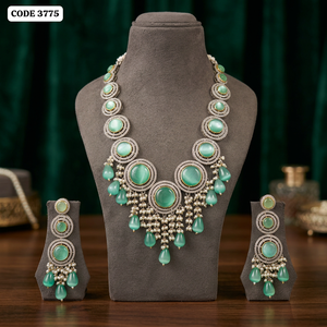 Parure de collier long de luxe en pierre aqua pour femme, idéal pour mariage, fête, collection de bijoux ethniques de créateur, coffret cadeau haut de gamme - Product Image 2