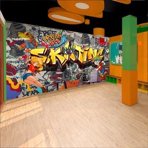 Peinture murale de graffiti de patinage à roulettes, papier peint pour salle de sport intérieure - Product Image 3