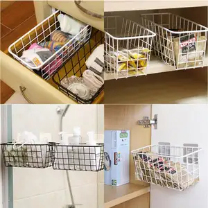 Customized Kitchen Matte Black White Large Wall Mounted Hanging Metal Wire Mesh Fruit Storage Basket