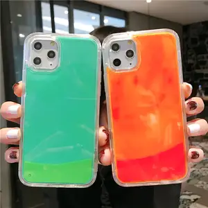 Casing ponsel untuk iPhone 15, casing bercahaya pasir Neon warna Solid menyala dalam gelap cair pasir apung berkilau untuk iPhone 14 15 Pro Max