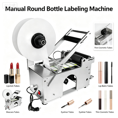 Manual Pneumatic Round Bottle and Can Labeling Machine for Glass/Plastic Portable Small Desktop Self-adhesive Easy to Operate