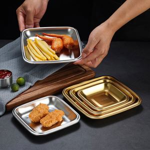 Plateau de service rectangulaire moderne en acier inoxydable doré, écologique et épaissi, pour dîner, <span class=keywords><strong>camping</strong></span>, apéritifs et biscuits - Product Image 1