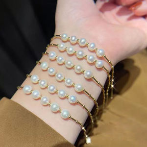 Ngọc Trai Nước Ngọt Thật 18k Vàng Nguyên Chất Nguyên Chất Vintage AAA Cấp Trắng Vòng Tay Mỹ Trang Sức Tiệc Cưới Quà Tặng Giáng Sinh - Product Image 5