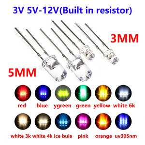 Diode électroluminescente super lumineuse pour tableau de bord de voiture, résistance intégrée 3V 5V-12V, F3MM F5MM, haute luminosité, rouge, vert, jaune, 50 pièces - Product Image 1