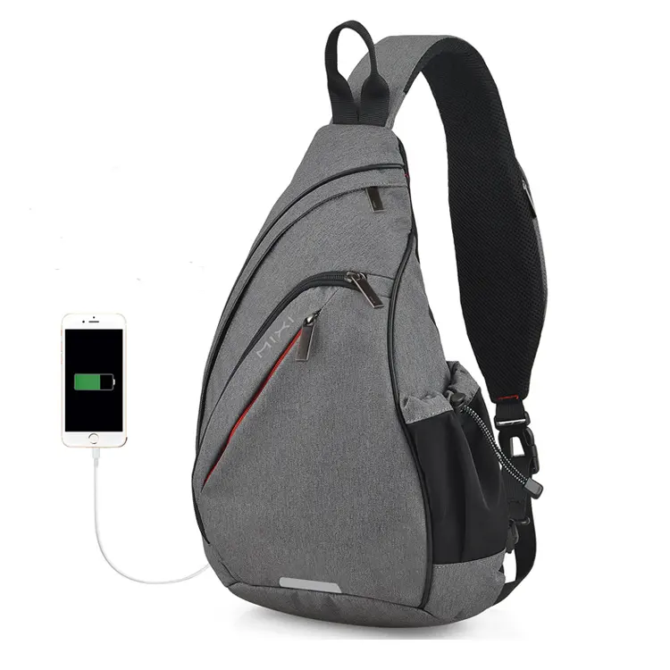 Mixi Hot Sale waterproof messenger sling bag men crossbody chest bag with usb charging port