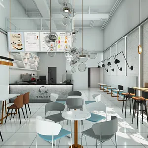 20196 现代咖啡厅店铺装修咖啡厅室内设计与珍珠奶茶柜台陈列带led灯出售