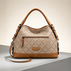 Bolso de hombro para mujer con diseño geométrico vintage, de piel sintética, con empalmes, de gran capacidad, para el trabajo y viajes. - Product Image 1