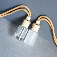 Bouteille en verre transparente mate de 12 ml avec bouchon à vis en bois, dentelle beige, diffuseur de parfum pour voiture suspendu au rétroviseur, cylindre