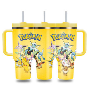 40oz Cute Cartoon <strong>Pokemoned</strong> Print Stainless Steel Tumbler with Handle Straw Vacuum Insulated Travel <strong>Mug</strong> Water Bottle Coffee Cup - Product Image 5