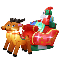 Decoración Navideña Inflable de Plástico de 6 Pies, Forma Irregular, para Interiores/Exteriores, con Luces LED de Colores, Trineo de Papá Noel con 2 Renos