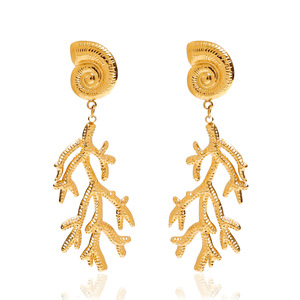 Pendientes Colgantes de Aleación de Zinc Chapados en Oro con Diseño de Concha y Coral, Joyería Temática Oceánica para Fiestas - Product Image 5