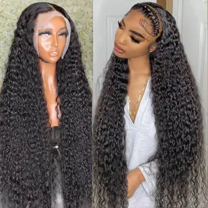 Glueless Lace Closure Perücken Echthaar Wasserwelle 40 Zoll Deep Wave HD Lace Frontal Perücke Verkäufer Loose Deep Wave Perücke Peruanisches Haar