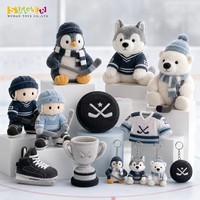 Porte-clés en peluche rétro, animaux polaires (pingouin, husky, ours polaire) en tenue de hockey sur glace, design minimaliste