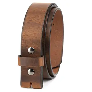 No Bucklue Custom Pin Buckle Cowhide Leather Distressed Style Snap On Belt Strap