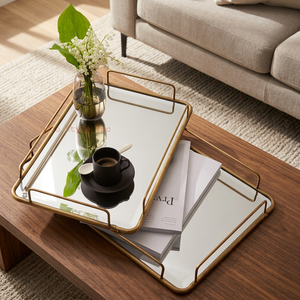Bandeja de Espejo de Latón Estilo Deco Inc. con Cristal, Origen India, Tamaño Personalizado Disponible - Product Image 2