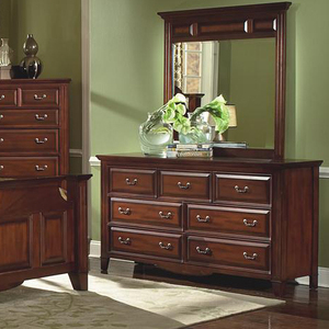 Commode traditionnelle en bois foncé avec miroir - Commode de chambre à coucher à panneaux, meuble de rangement formel classique - Product Image 1