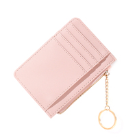 Dompet Kartu Kulit Ringan Bergaya, Dompet Kartu Kredit Kecil, Dompet Saku Depan Tipis, Tempat Kartu Kredit Wanita dengan Gantungan Kunci