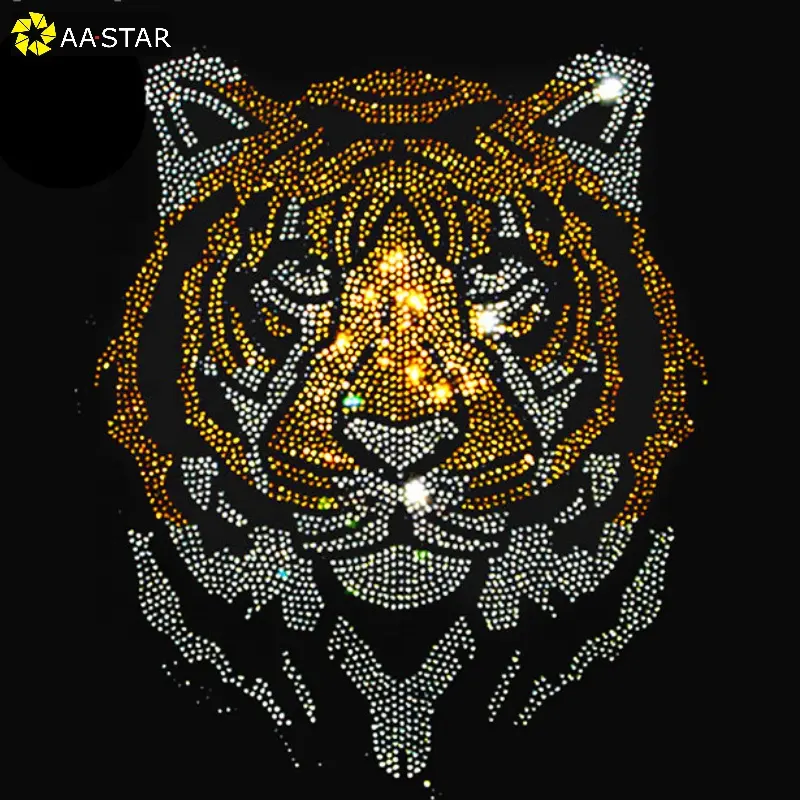 Camiseta con estampado de tigre brillante para hombre, camiseta con transferencia de calor de diamantes de imitación, listo para presionar