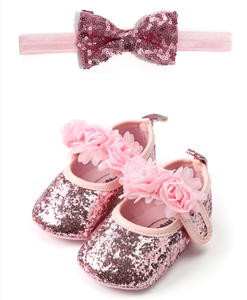 Chaussures mignonnes pour bébés filles nouveau-nées avec bandeaux assortis, ensemble de chaussures habillées pour petites filles avec bandeau à nœud - Product Image 5