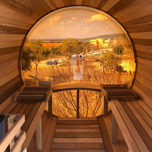 Ngoài trời truyền thống Thùng phòng tắm hơi 4 người Thùng tắm hơi tuyết tùng đỏ với toàn cảnh Thùng tắm hơi cửa sổ - Product Image 5