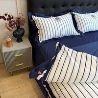 Juego de Funda Nórdica de Algodón de Fibra Larga 100S, Ecológico Oeko-Tex, con Bordado de Rayas Náuticas, para Decoración de Dormitorio, Venta al por Mayor