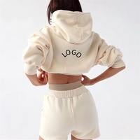 Ensembles Deux Pièces pour Femmes Tenue Décontractée Sweat à Capuche Court Pullover et Short de Survêtement Ensemble Sportif Femme