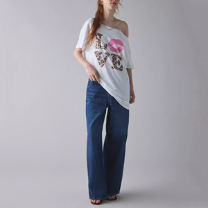 Robe T-shirt décontractée d'été pour <span class=keywords><strong>femme</strong></span>, style <span class=keywords><strong>vintage</strong></span>, col rond, avec logo imprimé lèvres et cœur sur le devant - Product Image 2