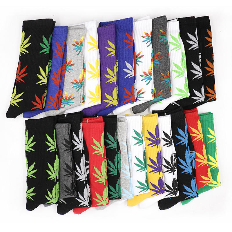 Hip Hop Bulk Cotton Fashion Street Socks Maple Leaf Crew Weed Street-wear Men Socks