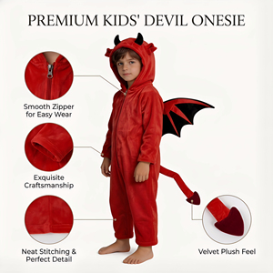 Disfraz <span class=keywords><strong>de</strong></span> Diablo Rojo para Niños - Traje <span class=keywords><strong>de</strong></span> Terciopelo con Capucha, Alas y <span class=keywords><strong>Cola</strong></span> para Halloween - Product Image 5