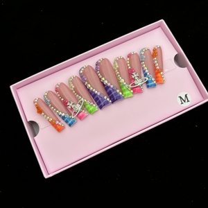 10 <span class=keywords><strong>Uñas</strong></span> Postizas de Marca Privada, Hermosas y Lujosas, Hechas a Mano, Acrílicas, Personalizadas, Gruesas, <span class=keywords><strong>con</strong></span> Cristal, <span class=keywords><strong>Uñas</strong></span> Artificiales - Product Image 4