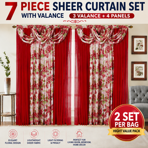 Livraison Gratuite – Ensemble de 7 Rideaux Transparents avec 3 Cantonnières et 4 Panneaux (2 Ensembles par Sac) – Voilages pour Salon et Chambre à Coucher - Product Image 1