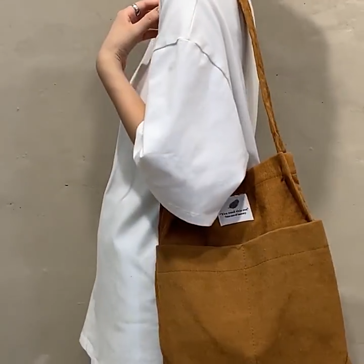 Borsa A Tracolla Grande In Velluto A Coste | Donna | Morbida E Capiente | Con Chiusura Magnetica E Tasche Interne | Beige