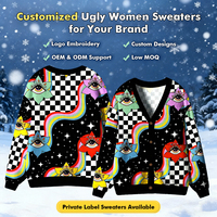 Soutien ODM/OEM, vêtements d'hiver en tricot pour femmes, parodies et humour, logo personnalisé, cardigan thermique, style moche, pulls pour femmes