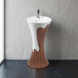 Lavabo de Pedestal Completo de Cerámica con Diseño de Granito Estampado en Mármol Negro Vistaar - Product Image 3