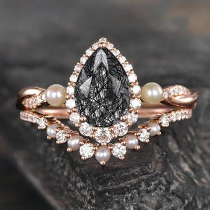 Rose Gold Plated Women's Engagement <b>Ring</b> With <b>Opal</b> Water Pear Cut Pave Setting Freshwater Pearl Romantic Style - Product Image 3