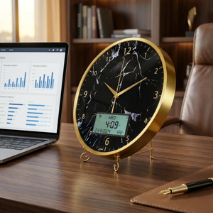 <span class=keywords><strong>Reloj</strong></span> <span class=keywords><strong>Digital</strong></span> Azan <span class=keywords><strong>de</strong></span> Aleación <span class=keywords><strong>de</strong></span> Aluminio, Calendario Hijri LCD, Temperatura, Soporte y Montaje en Pared para Hogar, Oficina, Diseño en Mármol Negro y Dorado - Product Image 3