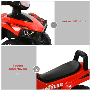HOMCOM-Bicicleta cuádruple de juguete para niños de 18 a 36 meses con licencia GOODYEAR con luces y sonidos realistas, rojo y negro, 60x31x42cm - Product Image 5