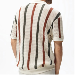 <span class=keywords><strong>Polo</strong></span> de punto a rayas para hombre - Rayas verticales con bloques de color, corte ajustado, transpirable, top informal de negocios |   OEM Personalizado - Product Image 3