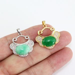 YL0063中国文化にインスパイアされたグリーン翡翠ピースロック良いフォーチュンチャームペンダントネックレスブレスレット作り - Product Image 3