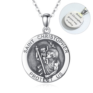 Isunni Sieraden S925 Vintage Geoxideerde Saint Christopher Ketting Trendy Gravure Tekst Voor Verloving Bruiloft Of Feest - Product Image 1