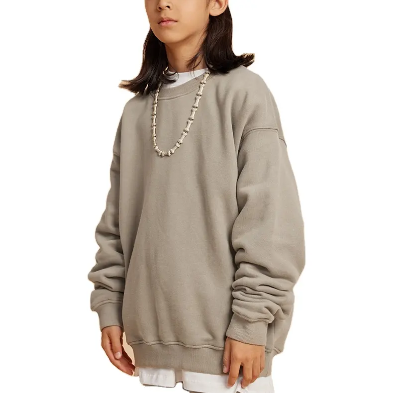Soft fleece kids cotton plain sweatshirt hoodie round neck girly oversized sweatshirt